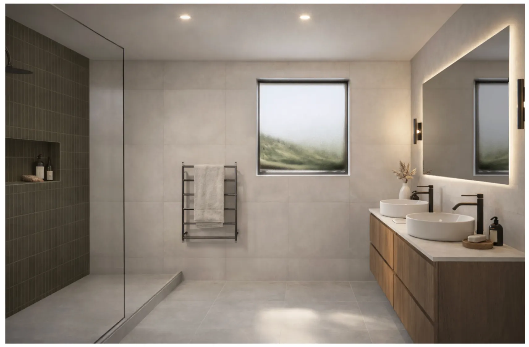 Te Tihi Villas bathroom with double vanity and walk-in shower, Queenstown